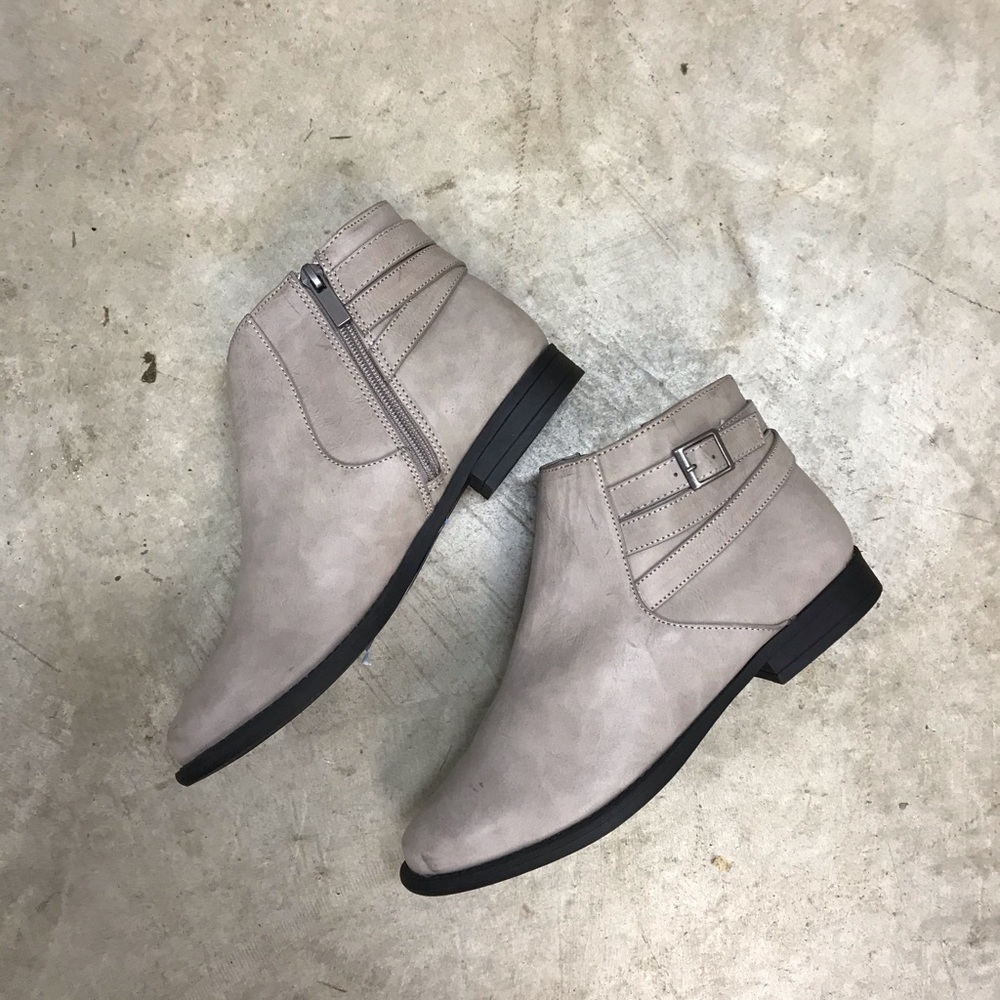 Bamboo Ankle Booties Straps and Buckle Gray